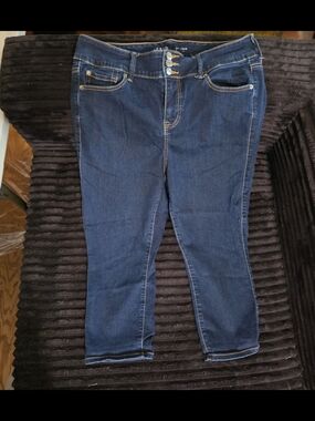 Torrid Mid-Rise Dark Blue Stretch Ankle Jeans with Triple Button Closure